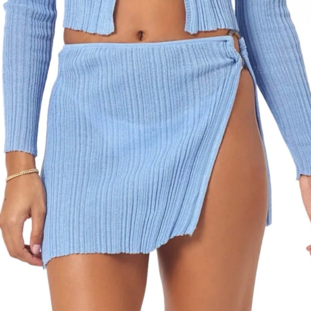 l*space Light Blue Ribbed Swim Coverup Skirt